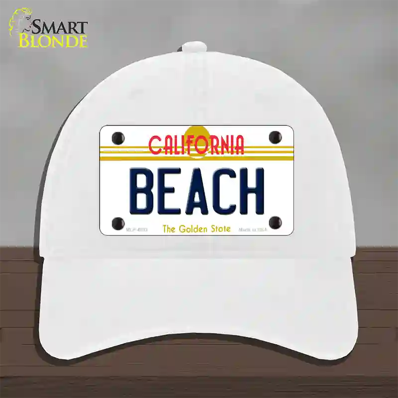 Beach California Novelty License Plate Hat Unconstructed Cotton / White