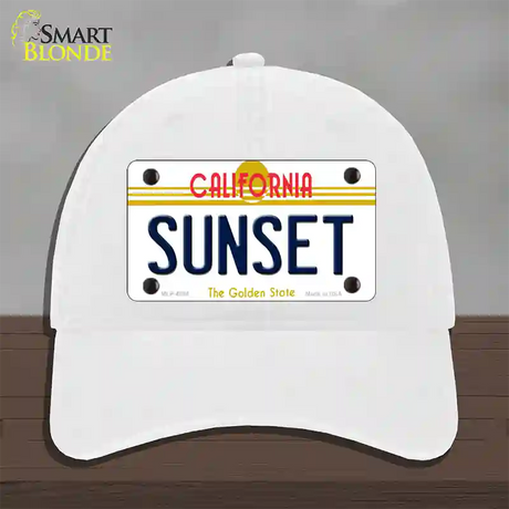 Sunset California Novelty License Plate Hat Unconstructed Cotton / White