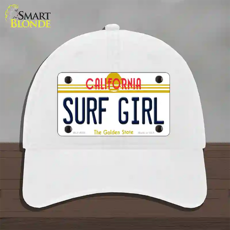 Surf Girl California Novelty License Plate Hat Unconstructed Cotton / White