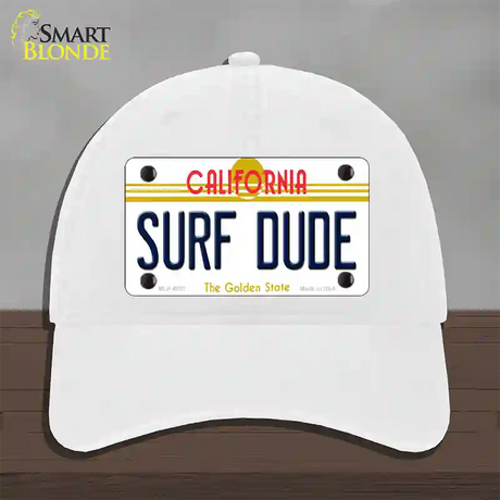 Surf Dude California Novelty License Plate Hat Unconstructed Cotton / White