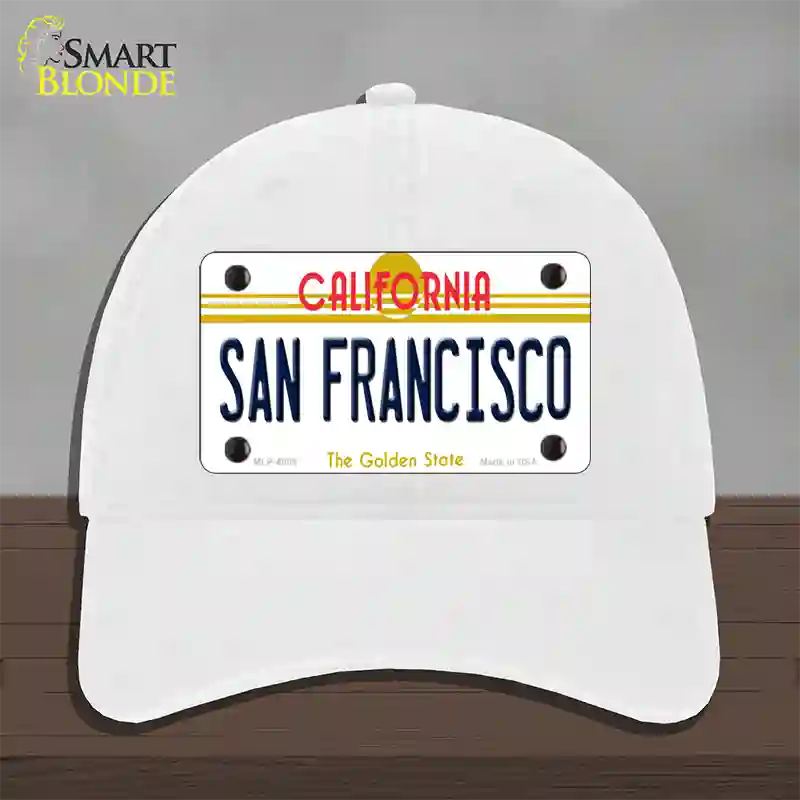 San Francisco California Novelty License Plate Hat Unconstructed Cotton / White