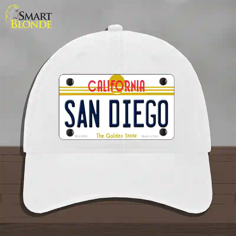 San Diego California Novelty License Plate Hat Unconstructed Cotton / White