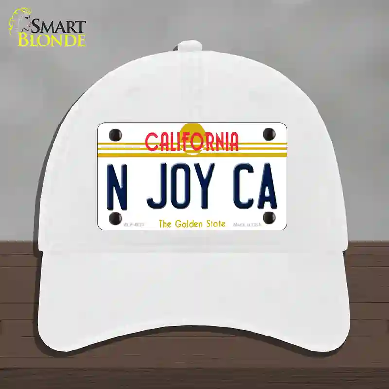 N Joy Ca California Novelty License Plate Hat Unconstructed Cotton / White