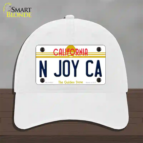 N Joy Ca California Novelty License Plate Hat Unconstructed Cotton / White