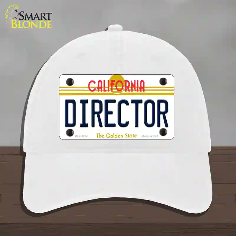 Director California Novelty License Plate Hat Unconstructed Cotton / White