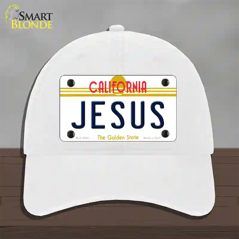 Jesus California Novelty License Plate Hat Unconstructed Cotton / White