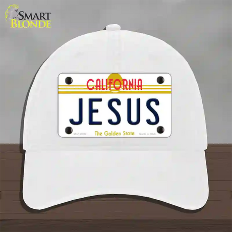 Jesus California Novelty License Plate Hat Unconstructed Cotton / White