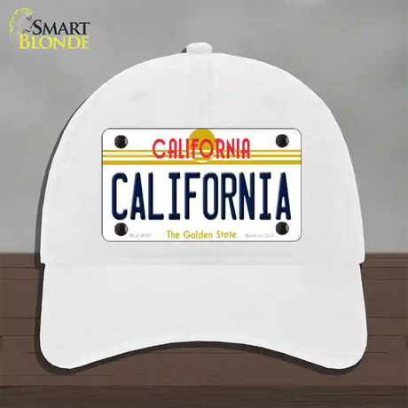 California Novelty License Plate Hat Unconstructed Cotton / White