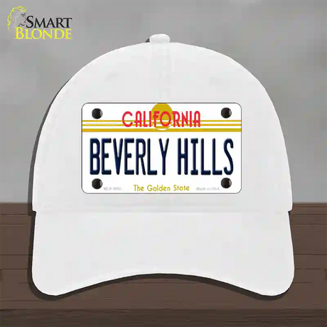 Beverly Hills California Novelty License Plate Hat Unconstructed Cotton / White