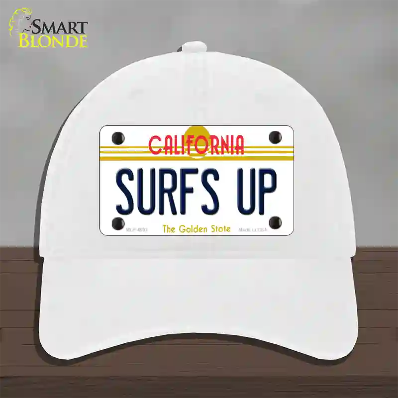 Surfs Up California Novelty License Plate Hat Unconstructed Cotton / White