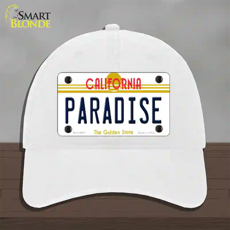 Paradise California Novelty License Plate Hat Unconstructed Cotton / White