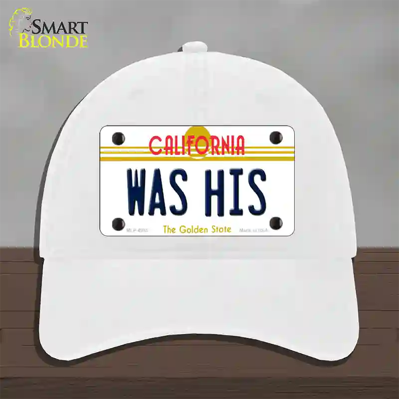 Was His California Novelty License Plate Hat Unconstructed Cotton / White