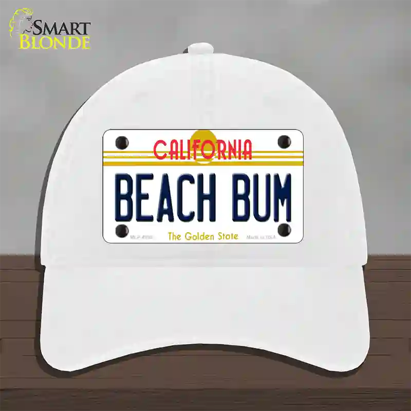 Beach Bum California Novelty License Plate Hat Unconstructed Cotton / White