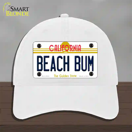 Beach Bum California Novelty License Plate Hat Unconstructed Cotton / White