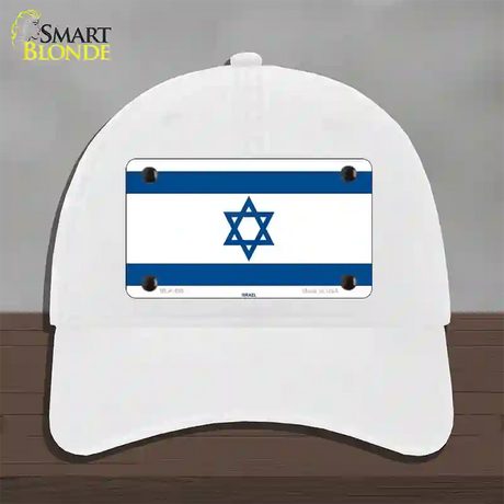 Israel Flag Novelty License Plate Hat Unconstructed Cotton / White