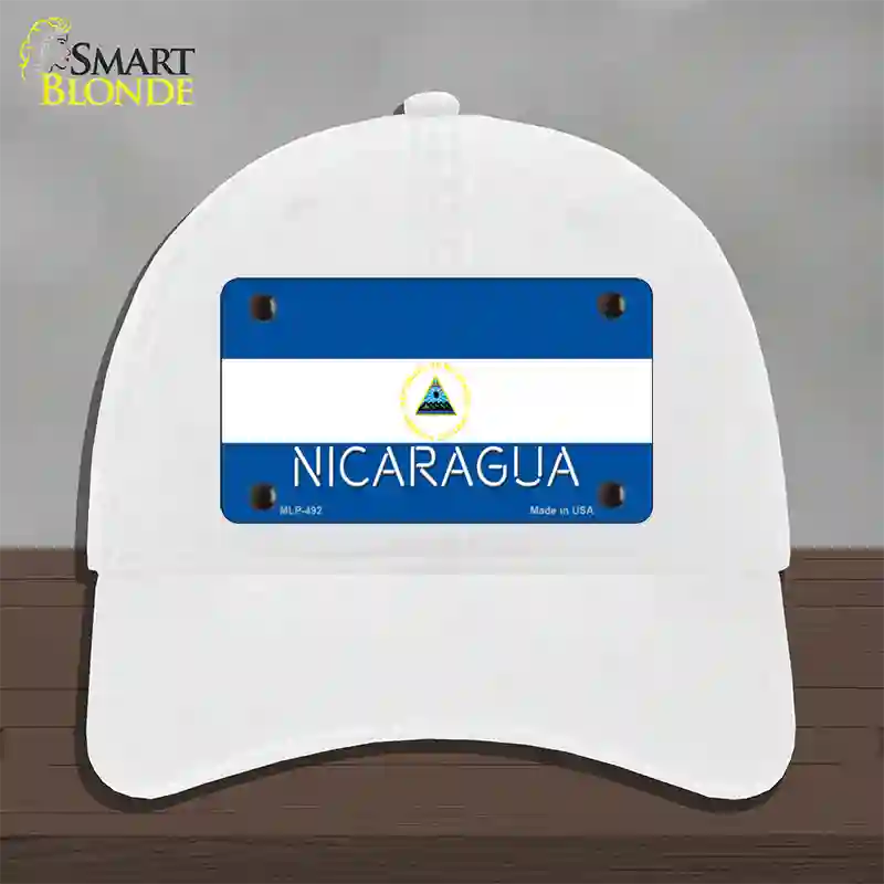 Nicaragua Flag Novelty License Plate Hat Unconstructed Cotton / White