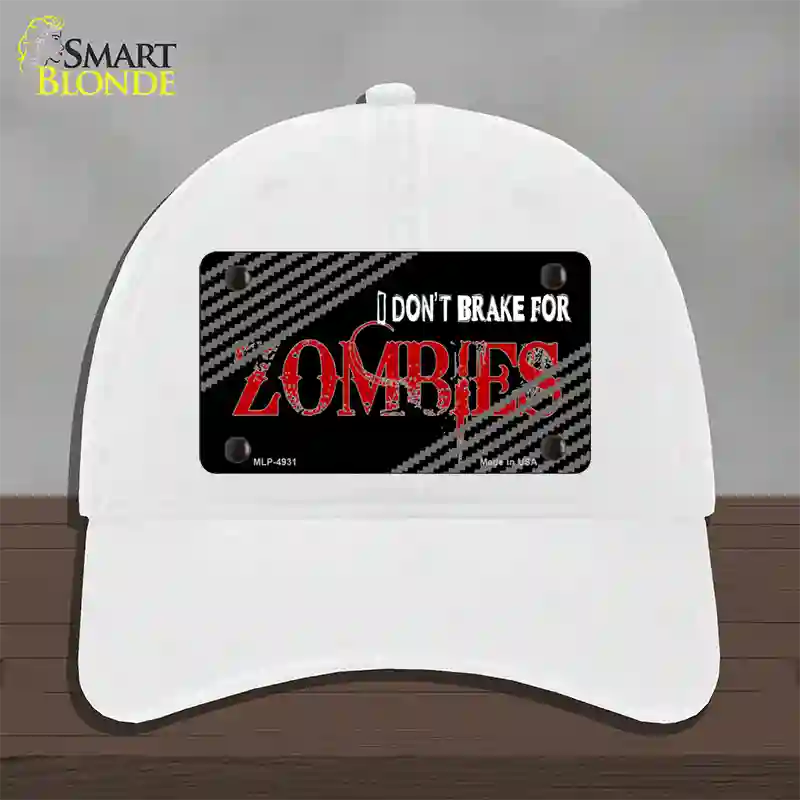 Dont Brake For Zombies Novelty License Plate Hat Unconstructed Cotton / White