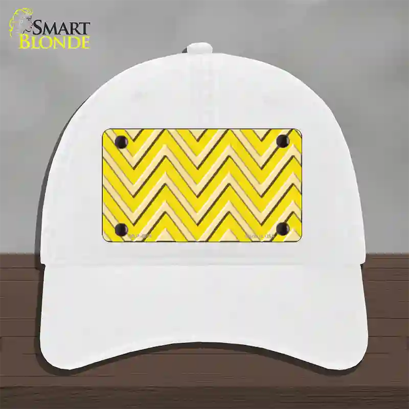 Yellow Light Yellow Large Chevron Novelty License Plate Hat Unconstructed Cotton / White