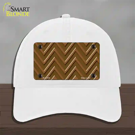 Brown Light Brown Large Chevron Novelty License Plate Hat Unconstructed Cotton / White