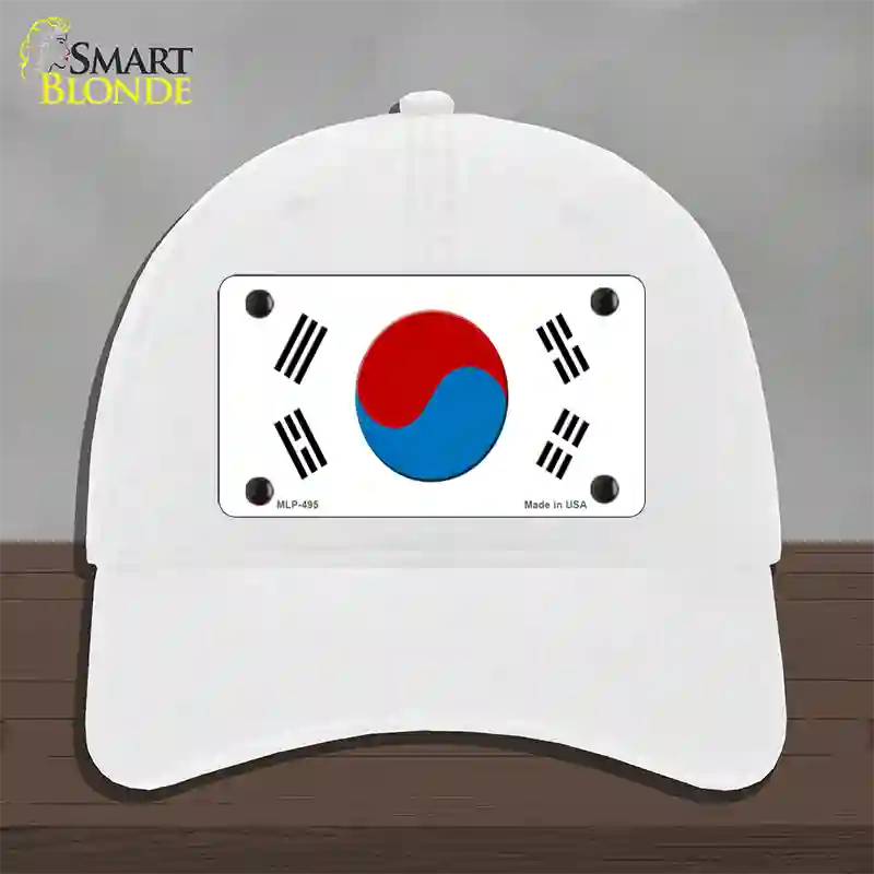 South Korea Flag Novelty License Plate Hat Unconstructed Cotton / White