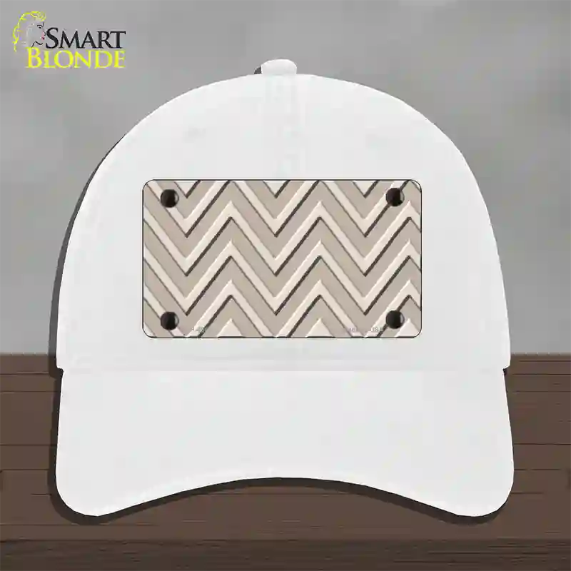 Tan Light Tan Large Chevron Novelty License Plate Hat Unconstructed Cotton / White