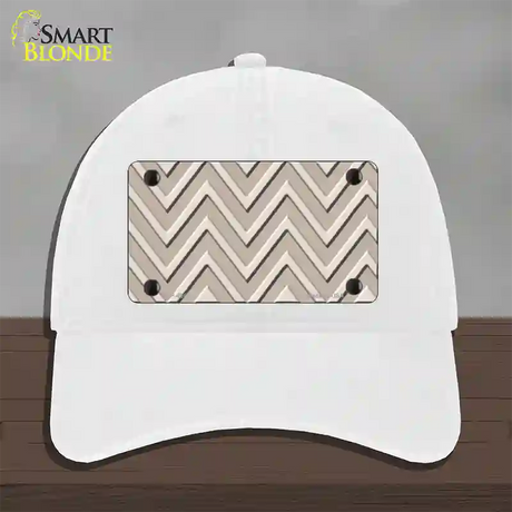 Tan Light Tan Large Chevron Novelty License Plate Hat Unconstructed Cotton / White