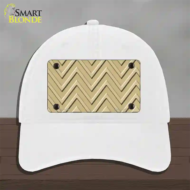 Gold Light Gold Large Chevron Novelty License Plate Hat Unconstructed Cotton / White