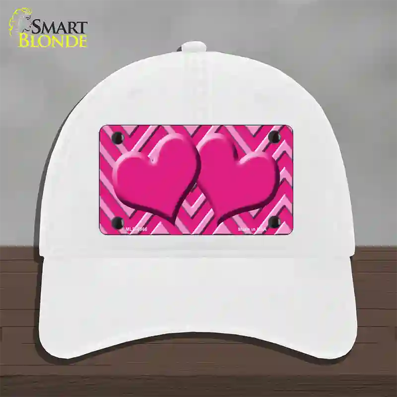 Pink Light Pink Heart Large Chevron Novelty License Plate Hat Unconstructed Cotton / White