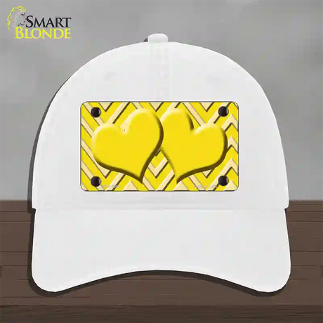 Yellow Light Yellow Heart Large Chevron Novelty License Plate Hat Unconstructed Cotton / White