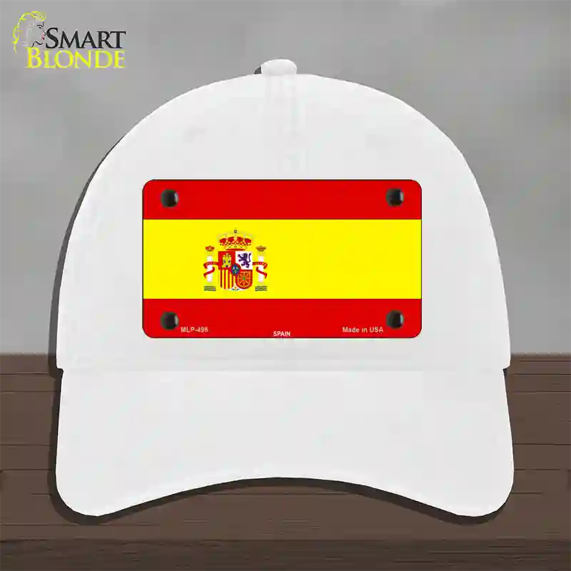 Spain Flag Novelty License Plate Hat Unconstructed Cotton / White