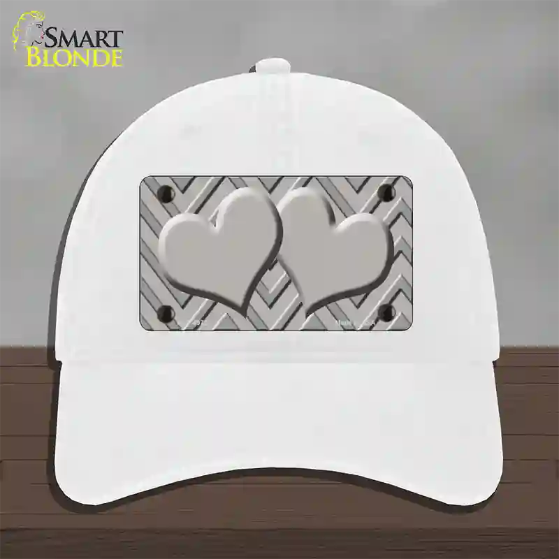 Grey Light Grey Heart Large Chevron Novelty License Plate Hat Unconstructed Cotton / White