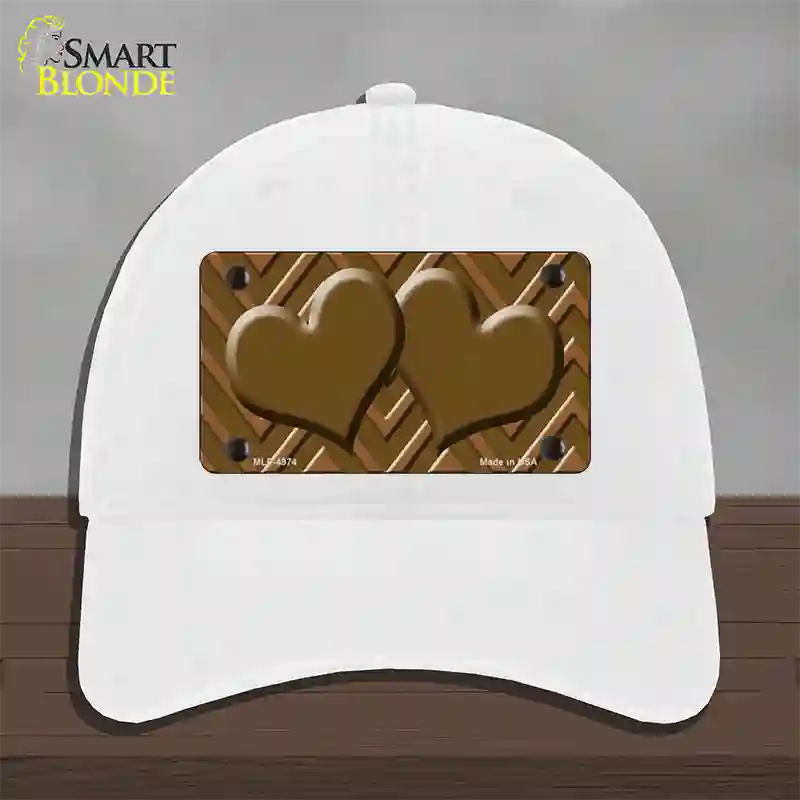 Brown Light Brown Heart Large Chevron Novelty License Plate Hat Unconstructed Cotton / White