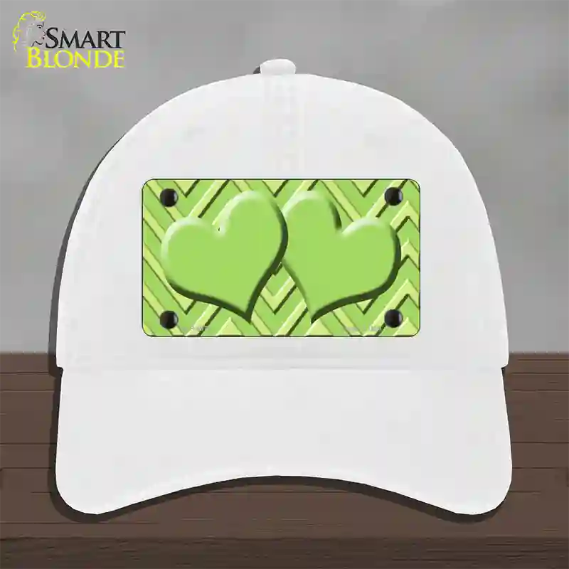 Lime Green Lighter Lime Green Heart Large Chevron Novelty License Plate Hat Unconstructed Cotton / White