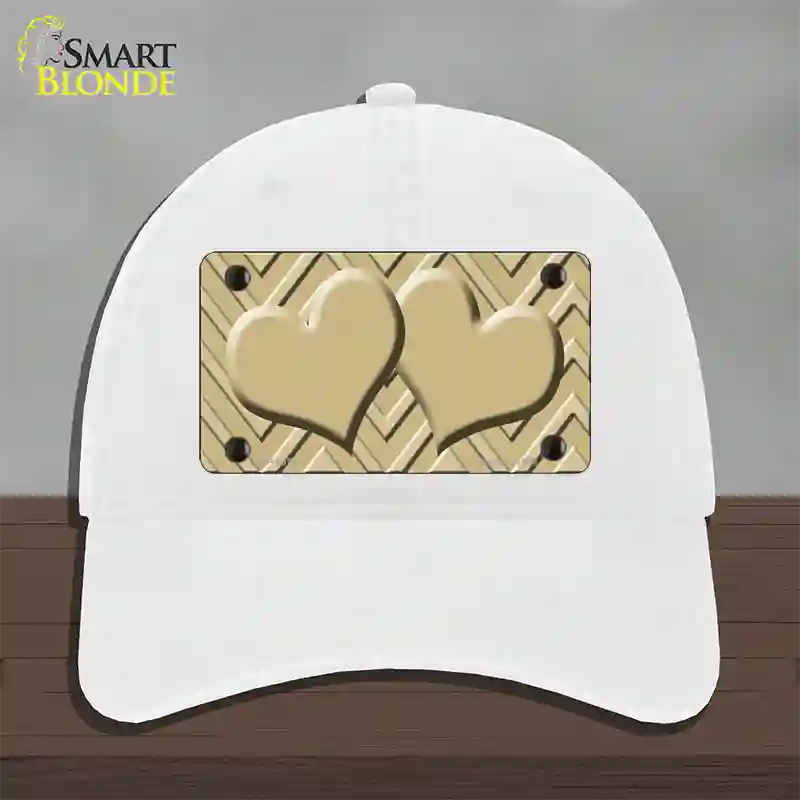 Gold Light Gold Heart Large Chevron Novelty License Plate Hat Unconstructed Cotton / White