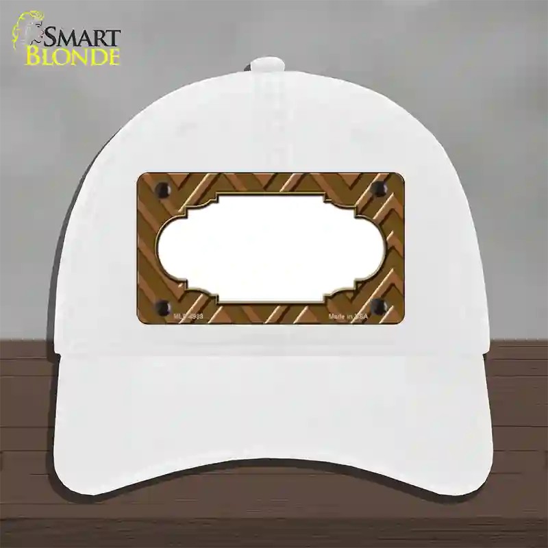 Brown Light Brown Scallop Large Chevron Novelty License Plate Hat Unconstructed Cotton / White