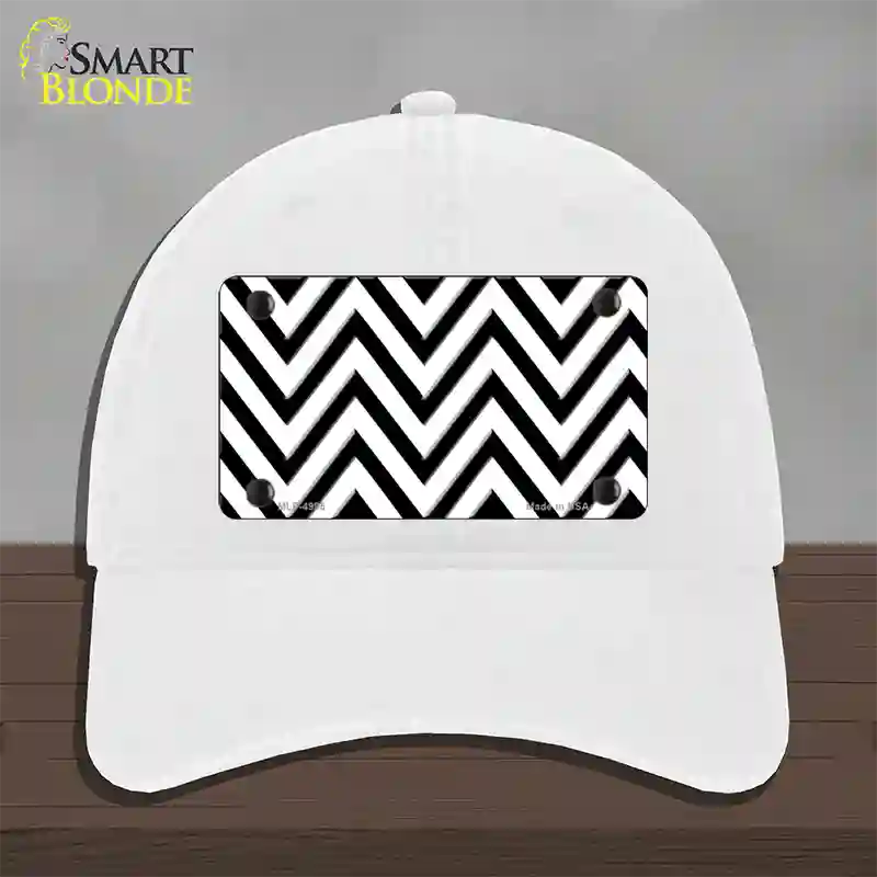 White Black Large Chevron Novelty License Plate Hat Unconstructed Cotton / White