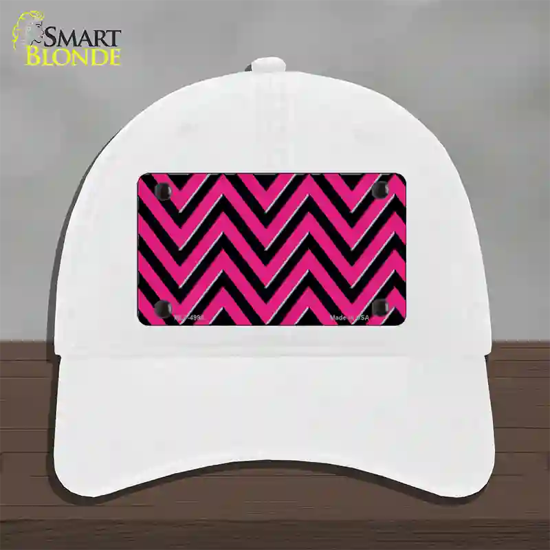 Pink Black Large Chevron Novelty License Plate Hat Unconstructed Cotton / White