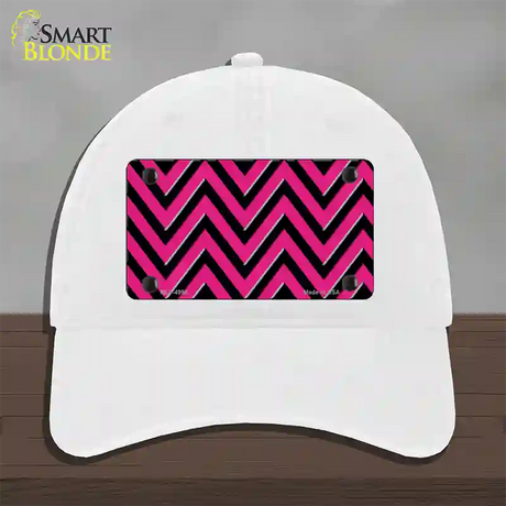 Pink Black Large Chevron Novelty License Plate Hat Unconstructed Cotton / White