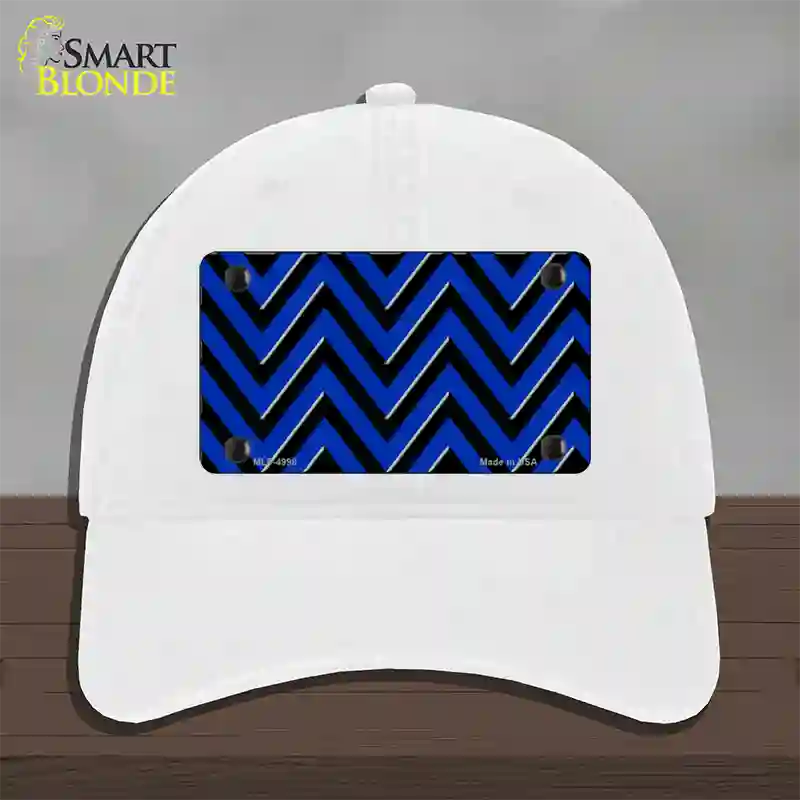 Blue Black Large Chevron Novelty License Plate Hat Unconstructed Cotton / White