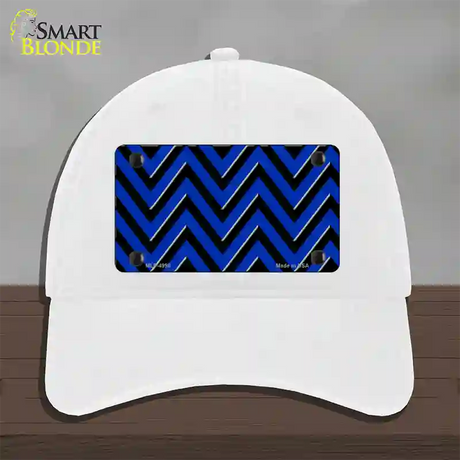 Blue Black Large Chevron Novelty License Plate Hat Unconstructed Cotton / White