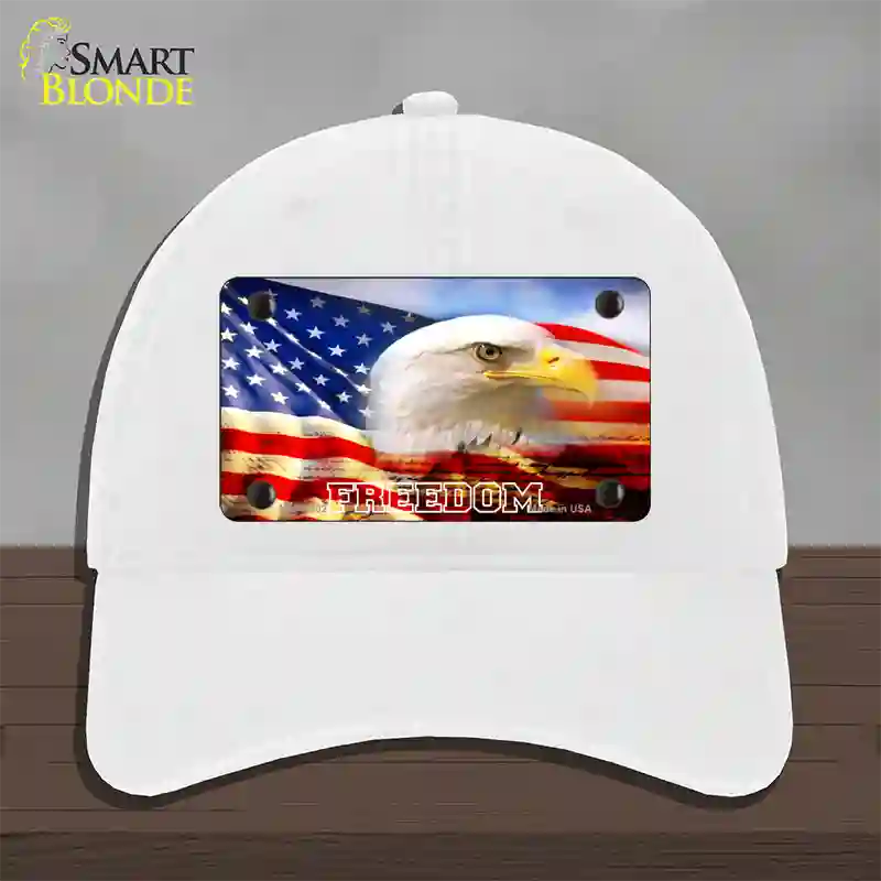 Freedom Bald Eagle Novelty License Plate Hat Unconstructed Cotton / White