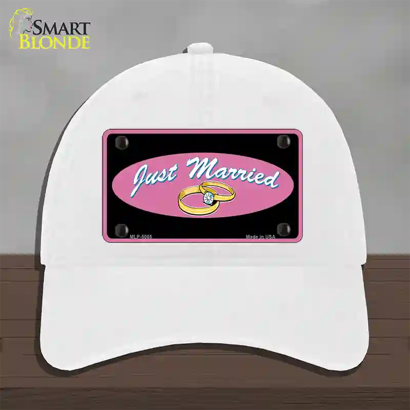 Just Married Novelty License Plate Hat Unconstructed Cotton / White