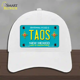 Taos Teal New Mexico Novelty License Plate Hat Unconstructed Cotton / White