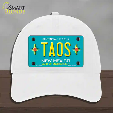 Taos Teal New Mexico Novelty License Plate Hat Unconstructed Cotton / White