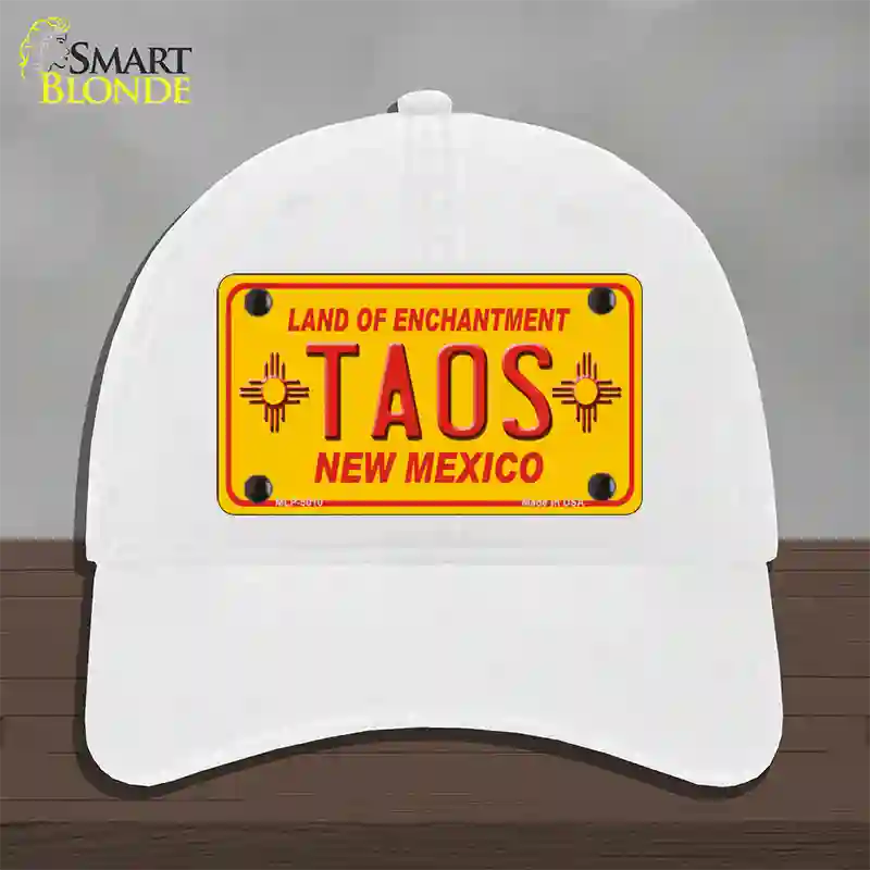 Taos Yellow New Mexico Novelty License Plate Hat Unconstructed Cotton / White