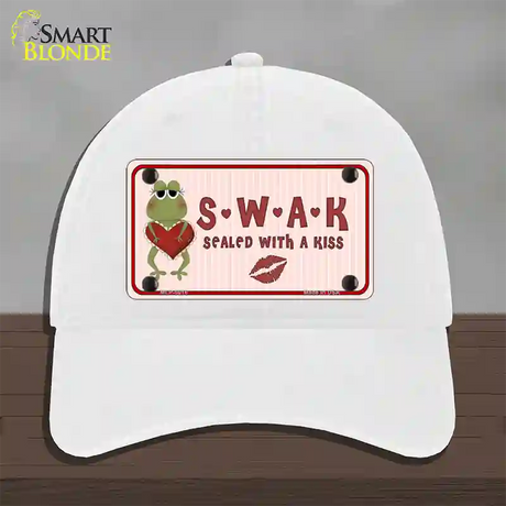 S.W.A.K. Valentine Frog Novelty License Plate Hat Unconstructed Cotton / White