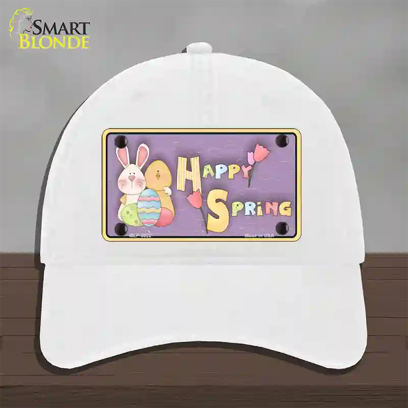 Happy Spring Yellow Novelty License Plate Hat Unconstructed Cotton / White