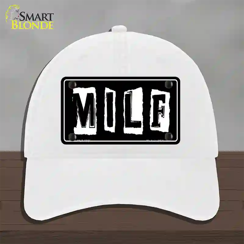 M.I.L.F Black Novelty License Plate Hat Unconstructed Cotton / White