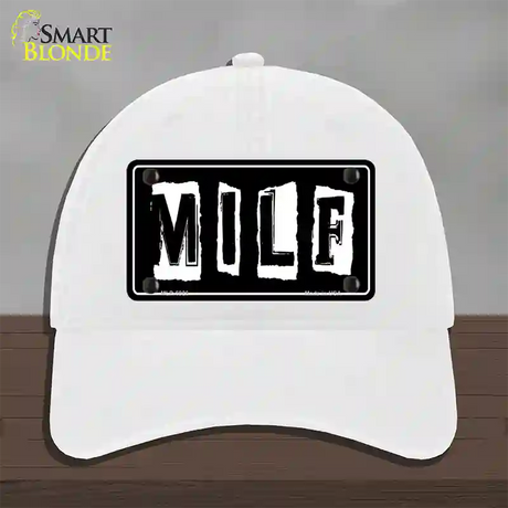 M.I.L.F Black Novelty License Plate Hat Unconstructed Cotton / White