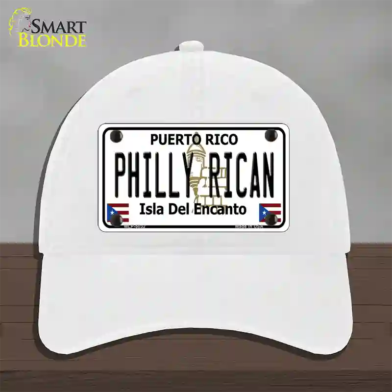 Philly Rican Puerto Rico Novelty License Plate Hat Unconstructed Cotton / White